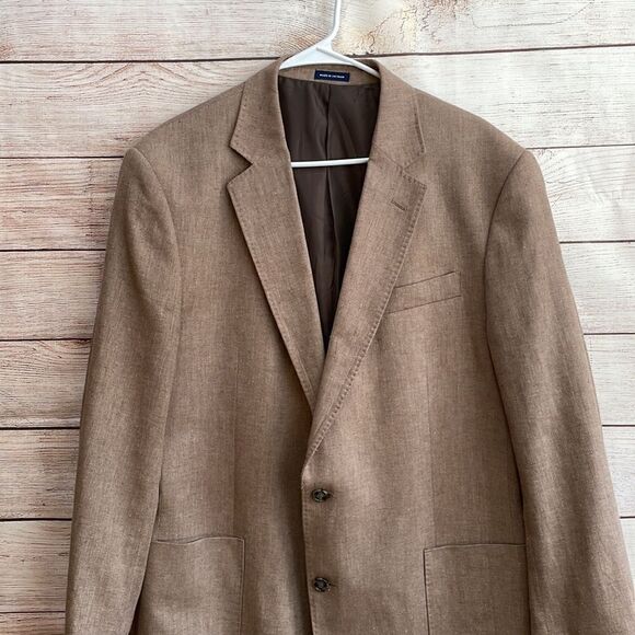 STAFFORD CLASSIC FIT LINEN BLEND BLAZER IN TAN HERRINGBONE - Picture 2 of 8
